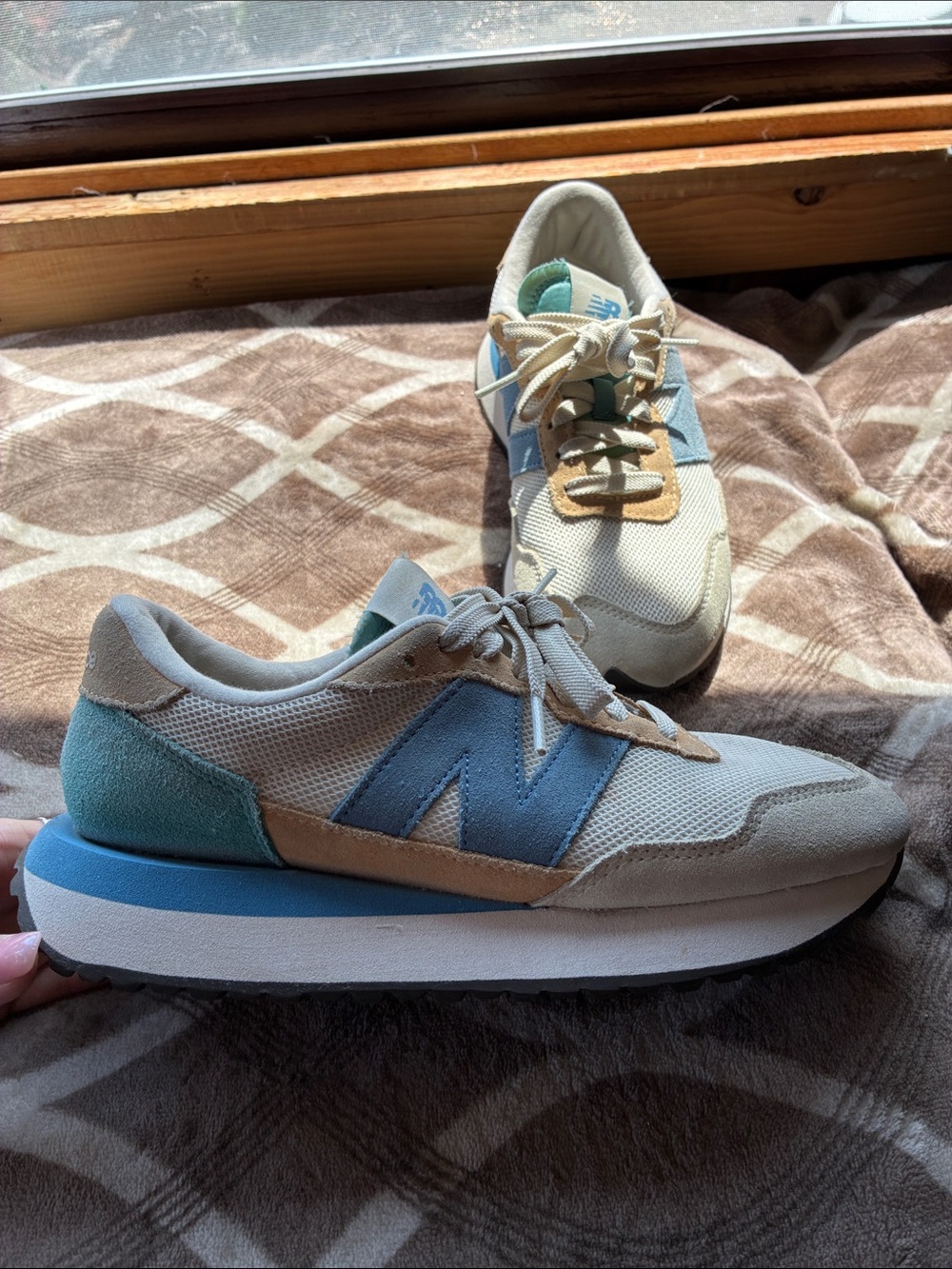 New Balance 237 Women’s Beige, Light Blue & Mint Retro Runner Sneakers